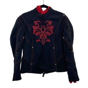 NexGen Motocross Jacket Womens Medium Black Red Lined Hood Pockets Vented